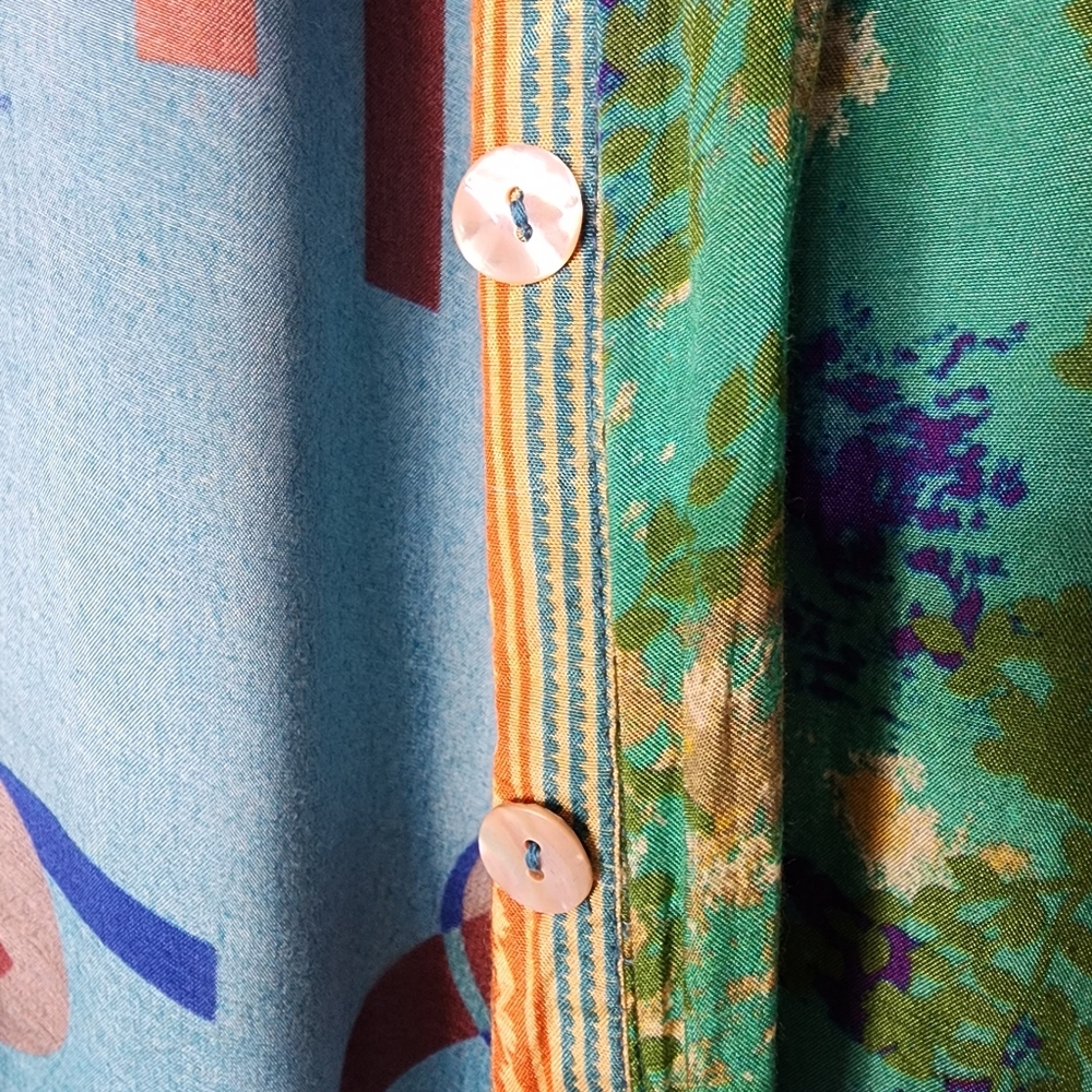 John Mark Abstract Patchwork Viscose Button Front… - image 10